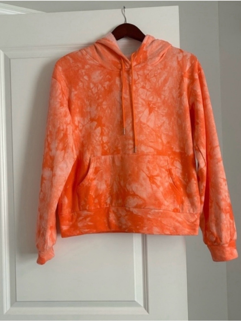 Anthropologie Ella Mara Neon Orange Floral Tie Dye Hooded Sweatshirt